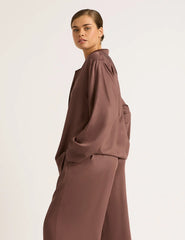 Vegan Silk Long Sleeve Shirt - Garnet