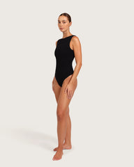 Ribbed Boat Neck Bodysuit - Black
