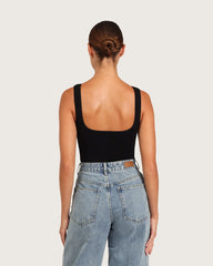 Ribbed Square Neck Bodysuit - Black