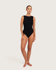 Ribbed Boat Neck Bodysuit - Black
