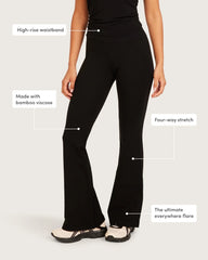 High Waist Flare Pants - Short - Black
