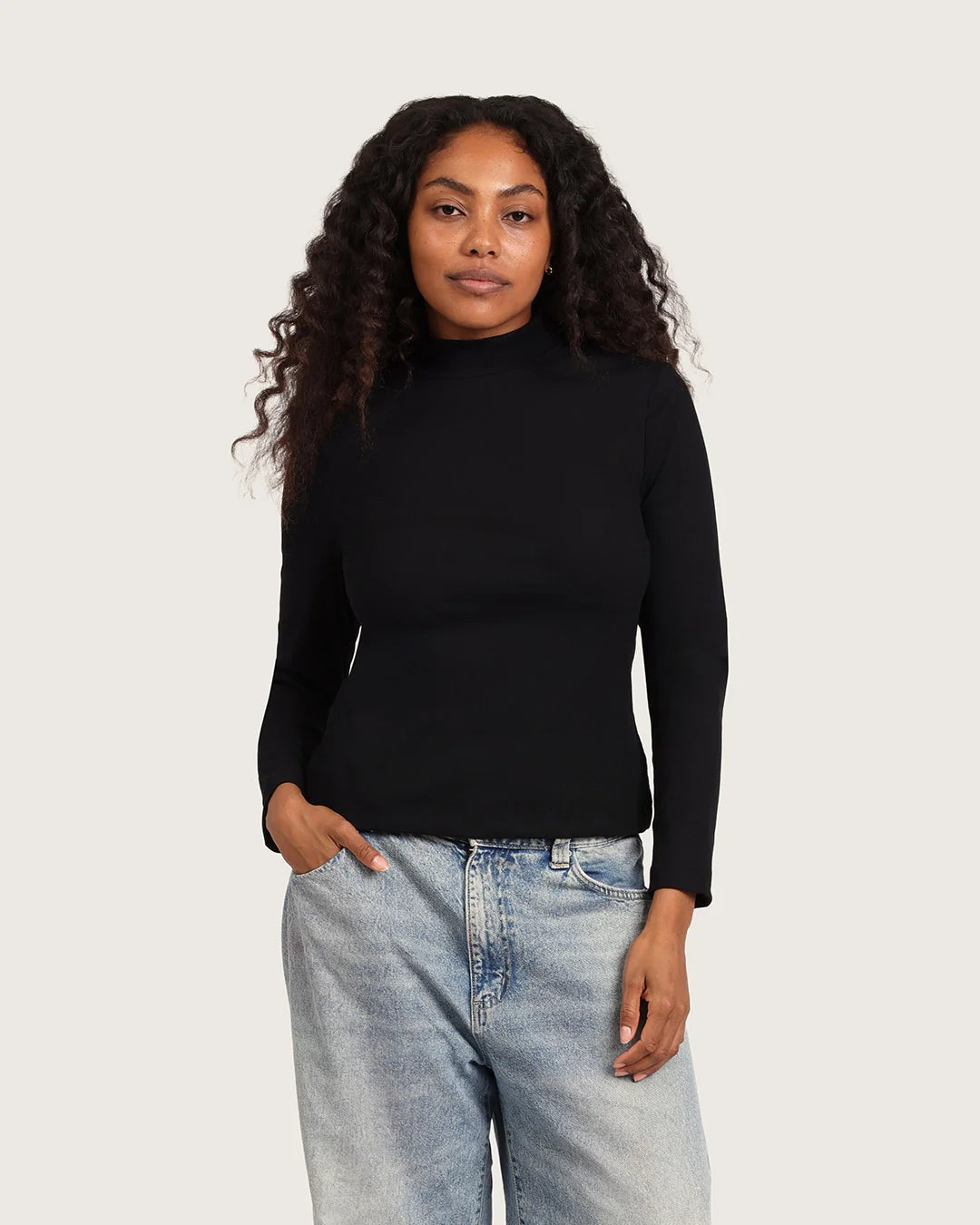 Women's Ribbed Turtleneck Top - Black