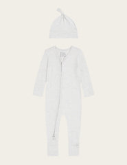 Set Giftbox - Baby Long Sleeve Romper & Knotted Beanie - Heather Grey