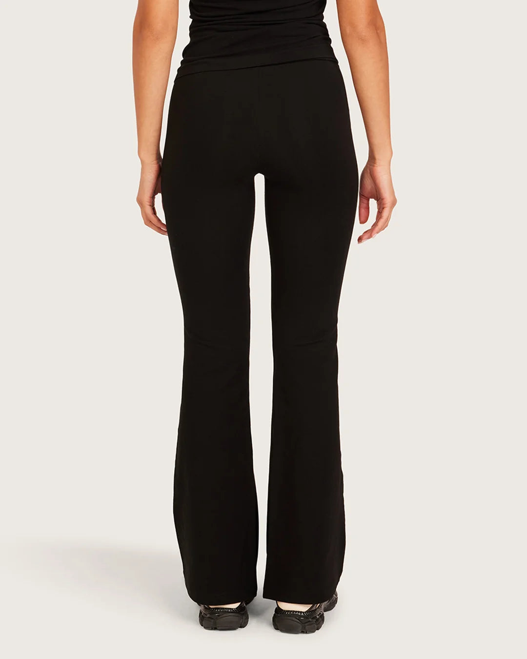 High Waist Flare Pants - Short - Black